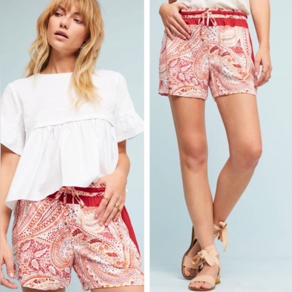 Anthroplogie HEI HEI Red White Paisley Pull-On Short Size M